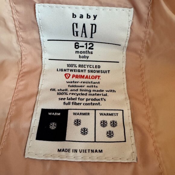 Baby Gap Pink Puffer Snowsuit Bunting with Bear Ears Size 6–12 Months - Picture 7 of 8
